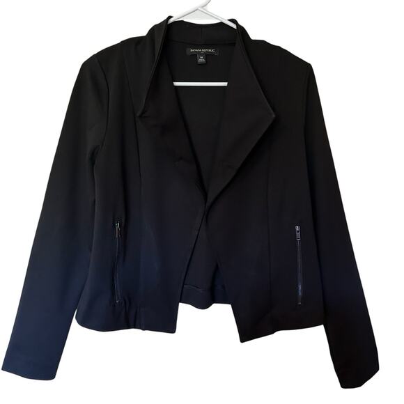 Banana Republic Women's Black Short Front Zipper Pockets Moto Jacket Size M - Picture 1 of 11